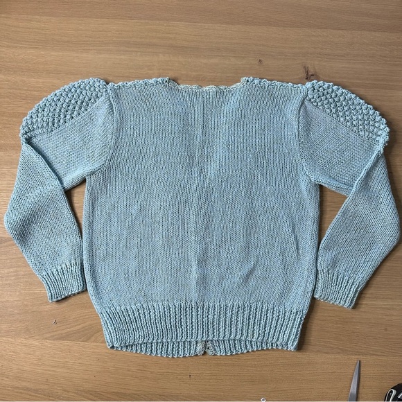 Vintage Handknit Blue Button Up Sweater Sz M - Picture 8 of 10